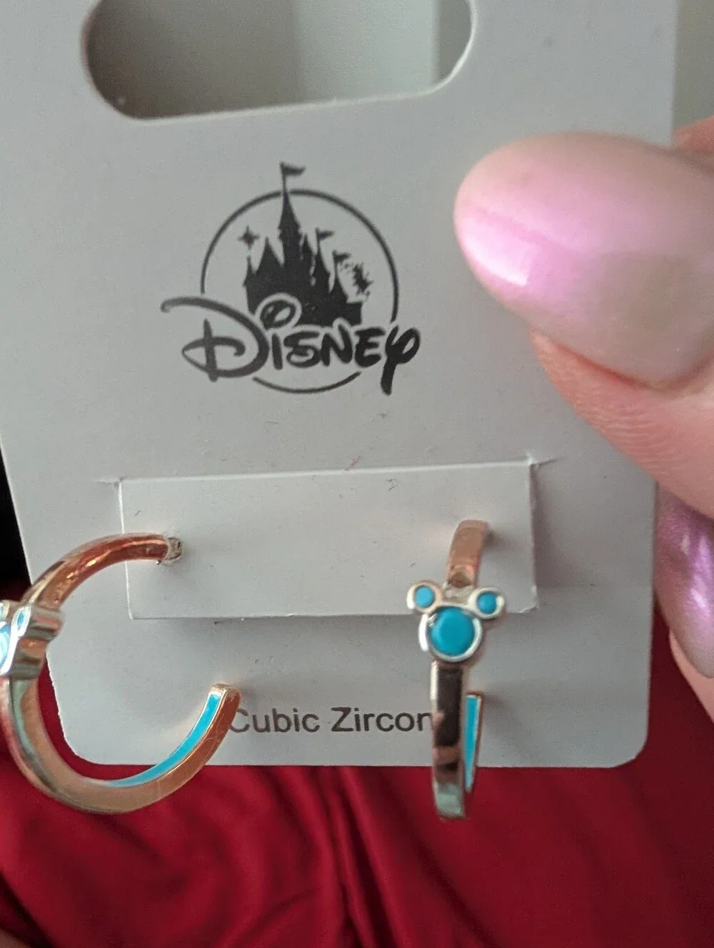 Disney Rose Gold Hoops with Turquoise Mickey Accents